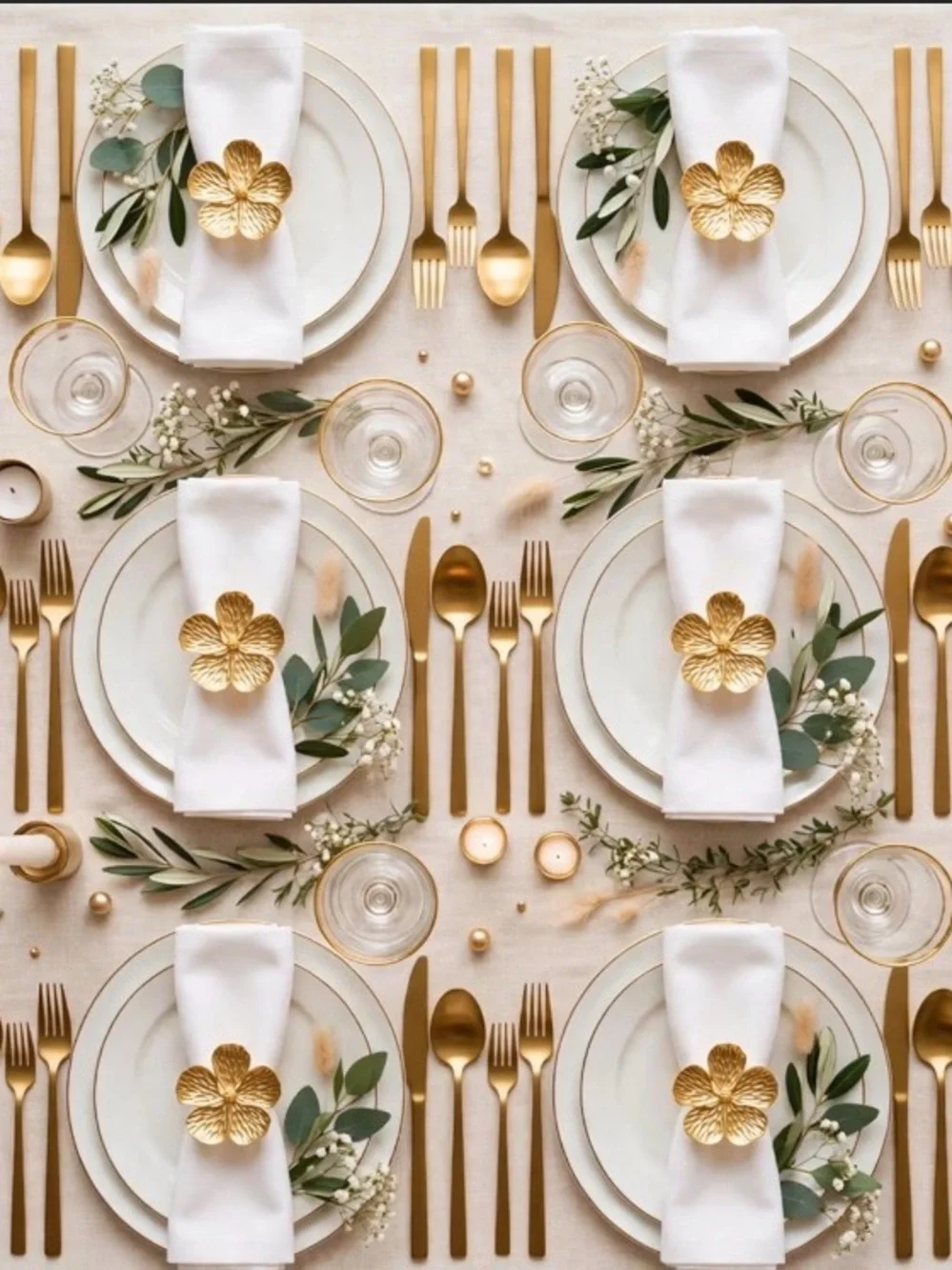 Gold Flower Napkin Ring Set of 12